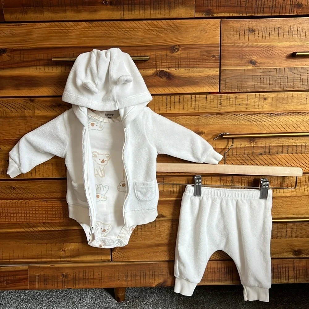 Carter's 3 piece Bodysuit, Hoodie & Pants Set Koala Ivory